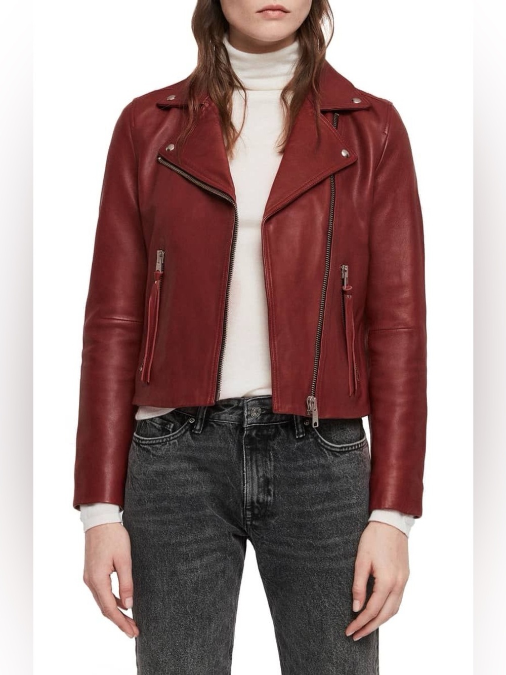 ALLSAINTS DALBY SLIM FIT LAMB LEATHER BIKER JACKET US SZ 4